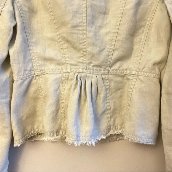 Michael Kors Light Tan Linen Utility Jacket Pleated Ruffle Back – Size 2P  EUC - Picture 11 of 15